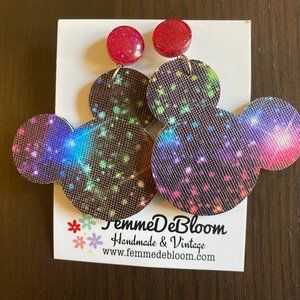 Femme De Bloom Outer Space Galaxy Planet Solar System Print Mouse Drop Earrings